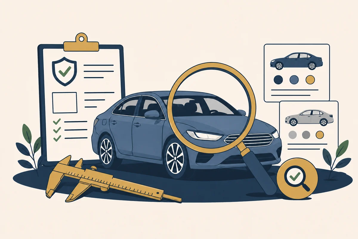 A sedan examined with appraisal records, comparable vehicles, and measurement tools